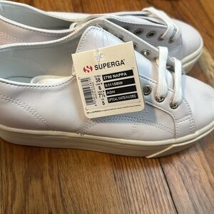 Superga White Leather Platform Sneakers NWT